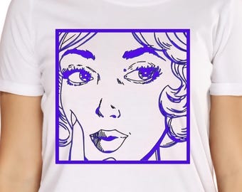 Retro Pop Art Woman Shirt, Minimal Line Art Face Tee, Vintage Comic Style Graphic
