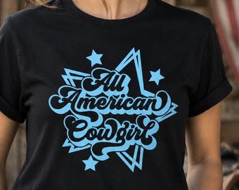All American Cowgirl Heat Transfer | Retro Western Rodeo Design (Ready To Press or Iron)