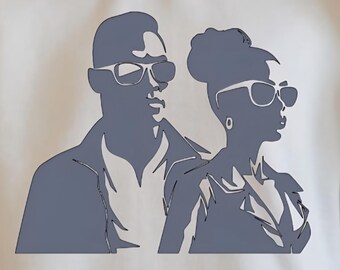 Retro Power Couple Heat Transfer, 80s 90s Black Love Silhouette Iron On