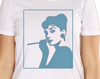 Retro 50s Beauty Heat Transfer, Hollywood Woman Iron On, Minimalist Fashion Graphic