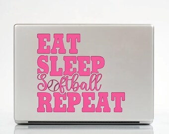 Eat Sleep Softball Repeat Vinyl Decal | Softball Player Mom Sticker