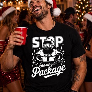 Funny Santa 'Stop Staring at my Package' Christmas Holiday DIY Iron-On Vinyl Heat Transfer