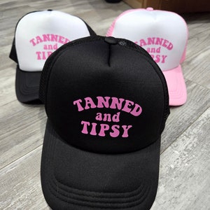Tanned and Tipsy foam trucker hats Funny comic birthday gifts, High Quality,made to order. Gift for women and girls summertime,boating river
