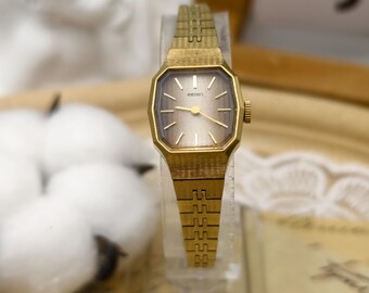 Vintage Seiko Gold Plated Octagonal Case Watch With Leather Strap