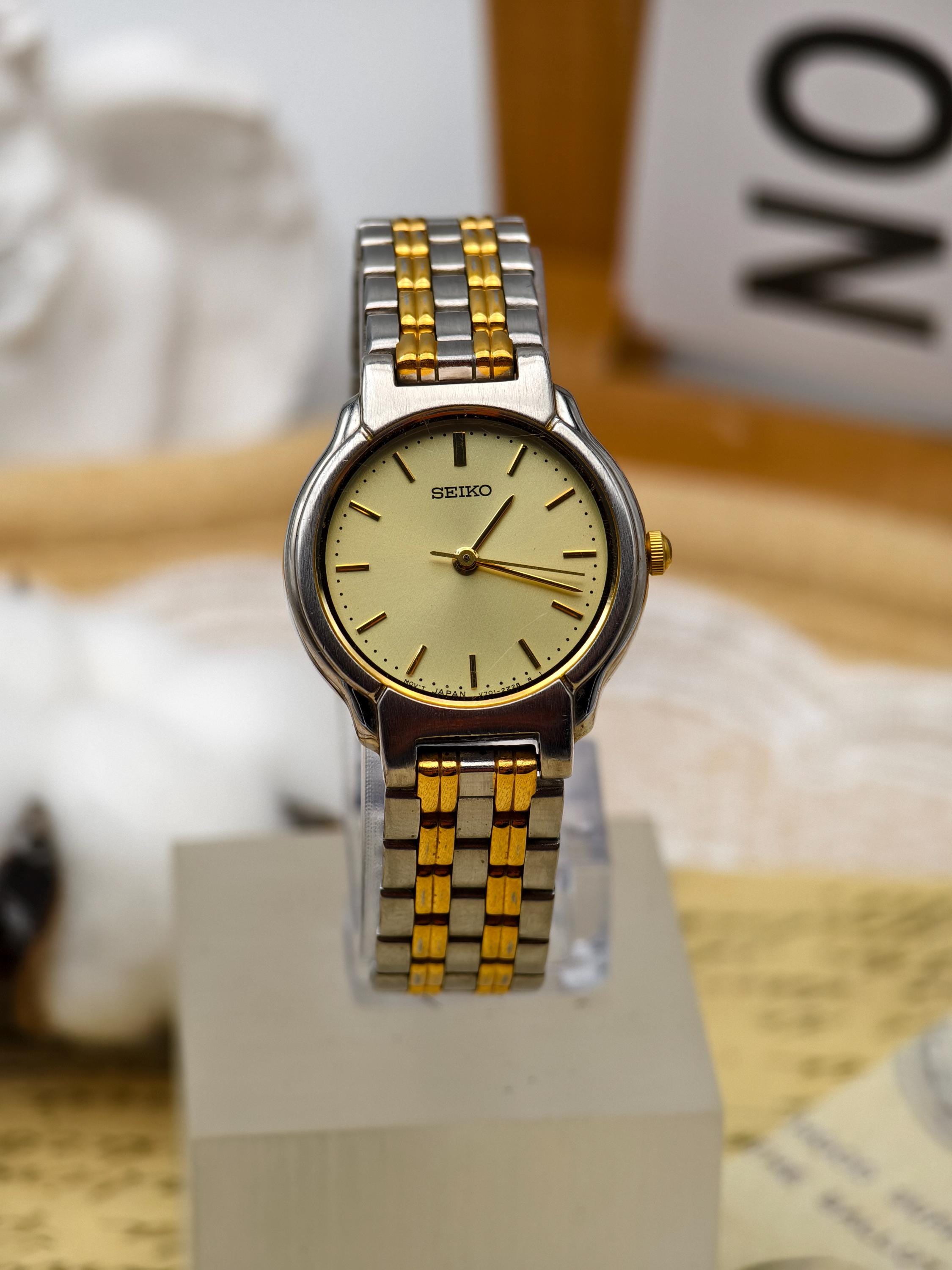 Vintage 1990s Seiko Ladies Quartz Two-tone Watch With Gold Dial