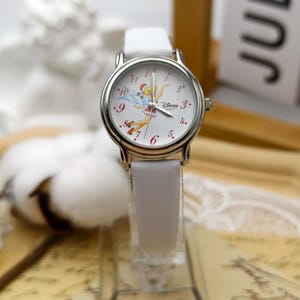 Modern Disney Tinker Bell Quartz Watch White Strap Silver Case 30mm