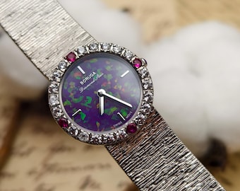【OPAL FIVE】オパール文字盤ラウンド腕時計 稼働品 美品 希少 天然石 ヴィンテージ美品/稼働] Design Time AUSTRALIAN OPAL