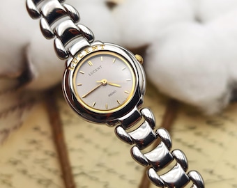 Vintage Seiko Lucent Two-tone Watch, Roman Numerals, Black Leather