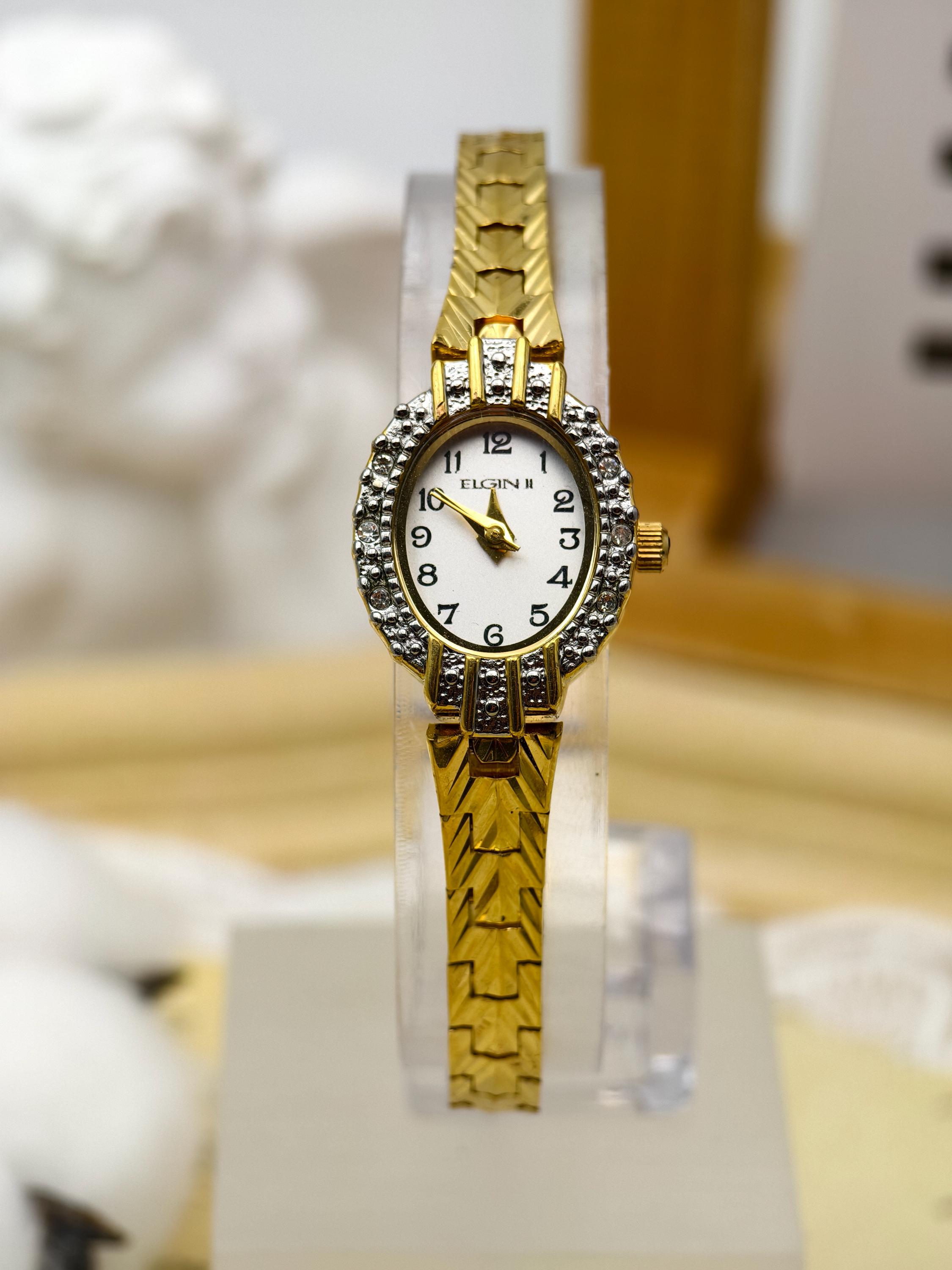 Elgin II Women\'s Gold-Tone Crystal Accent Bracelet Watch WOMENS ELGIN Elgin II Rhinestone Vintage Watch Two-tone  main image 3