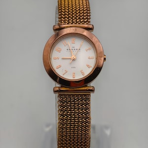 Vintage Skagen Ladies Rose Gold Quartz Watch Mesh Band 25mm