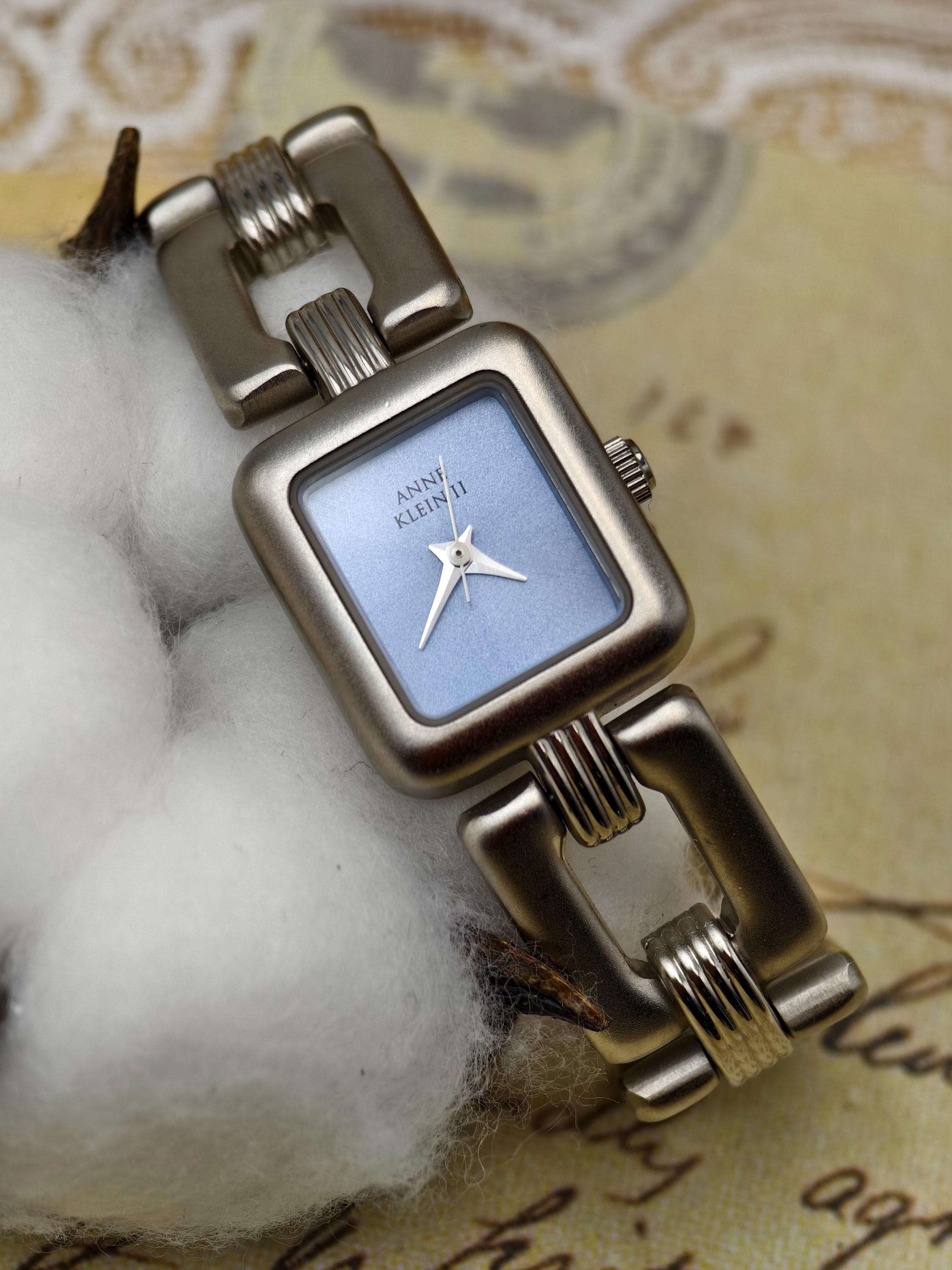 Vintage Anne Klein II Watch, Matte Gold-tone, Blue Dial 