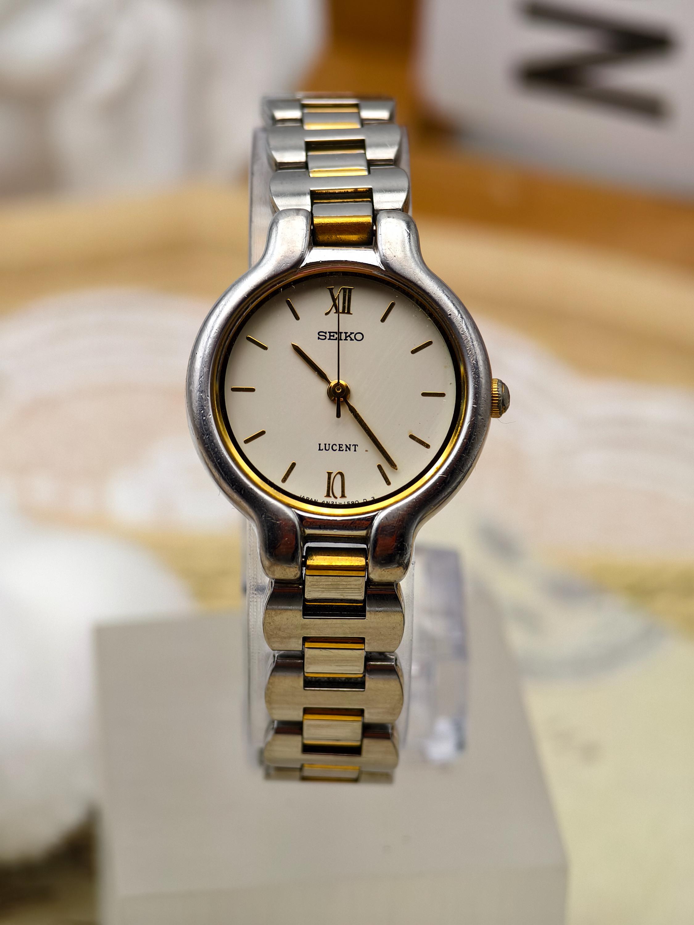Vintage 1990s Seiko Lucent Ladies Quartz Two-tone Watch With White