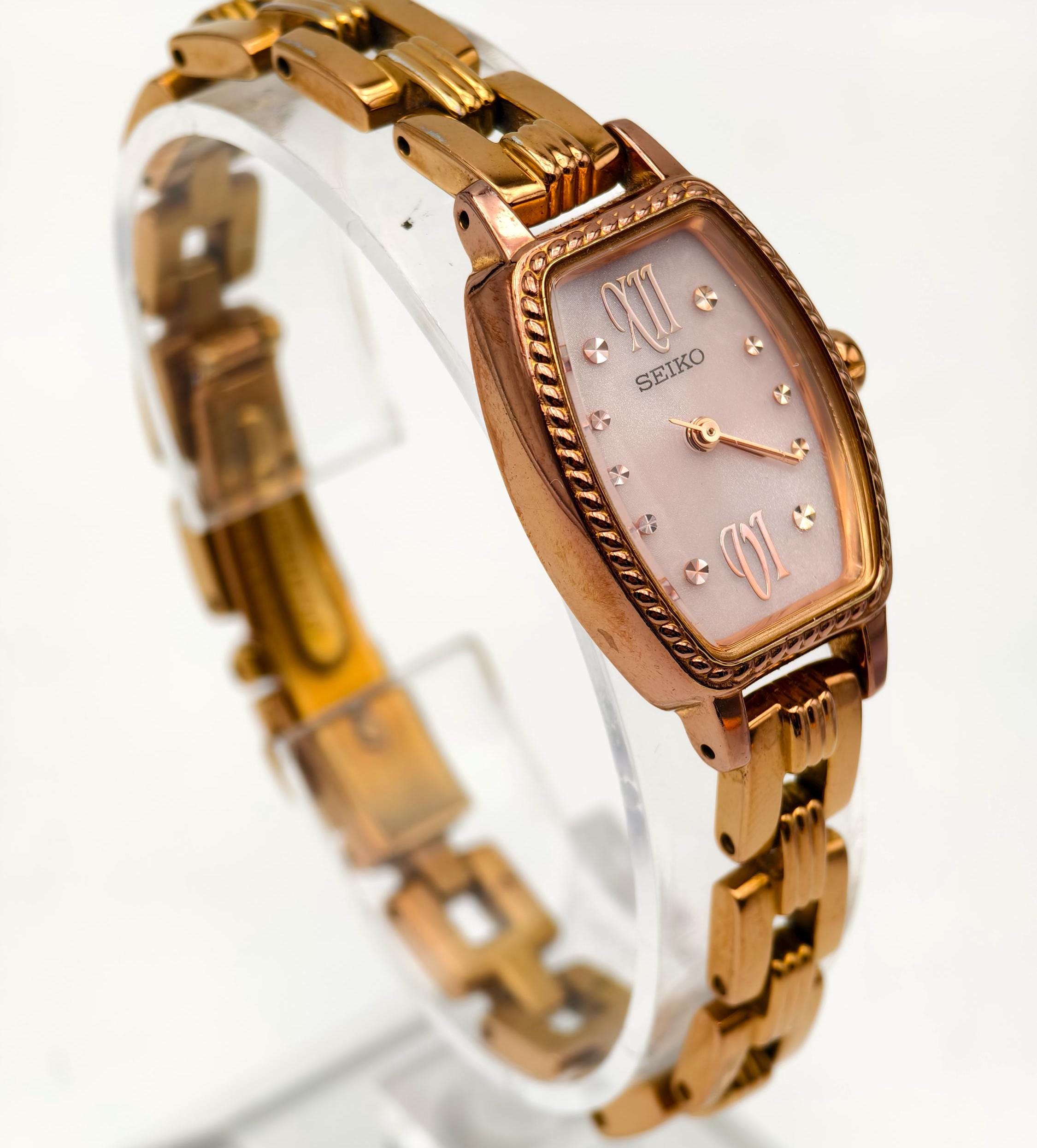 Vintage Seiko Ladies Rose Gold Tone Quartz Watch Pink Dial  display picture 2