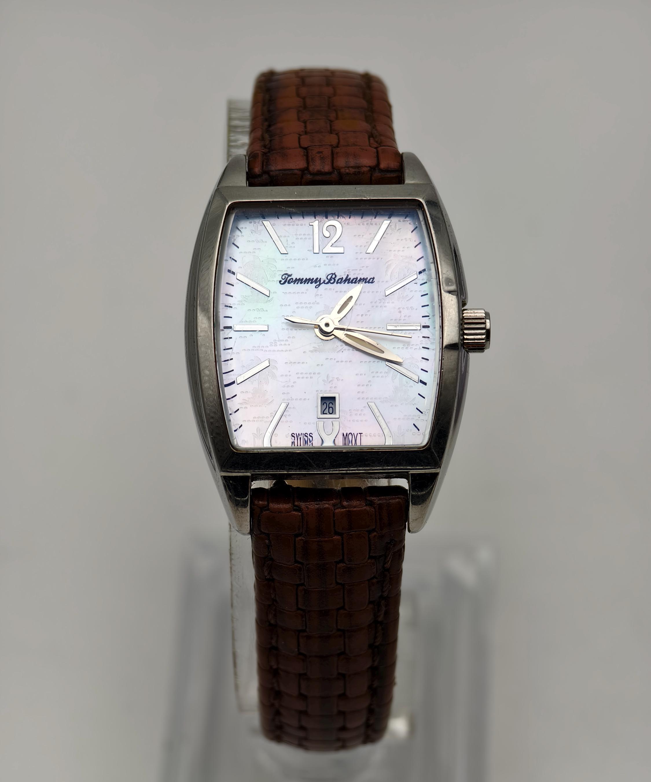 Tommy Bahama Swiss Quartz Tonneau Watch Mother of Pearl Dial 
