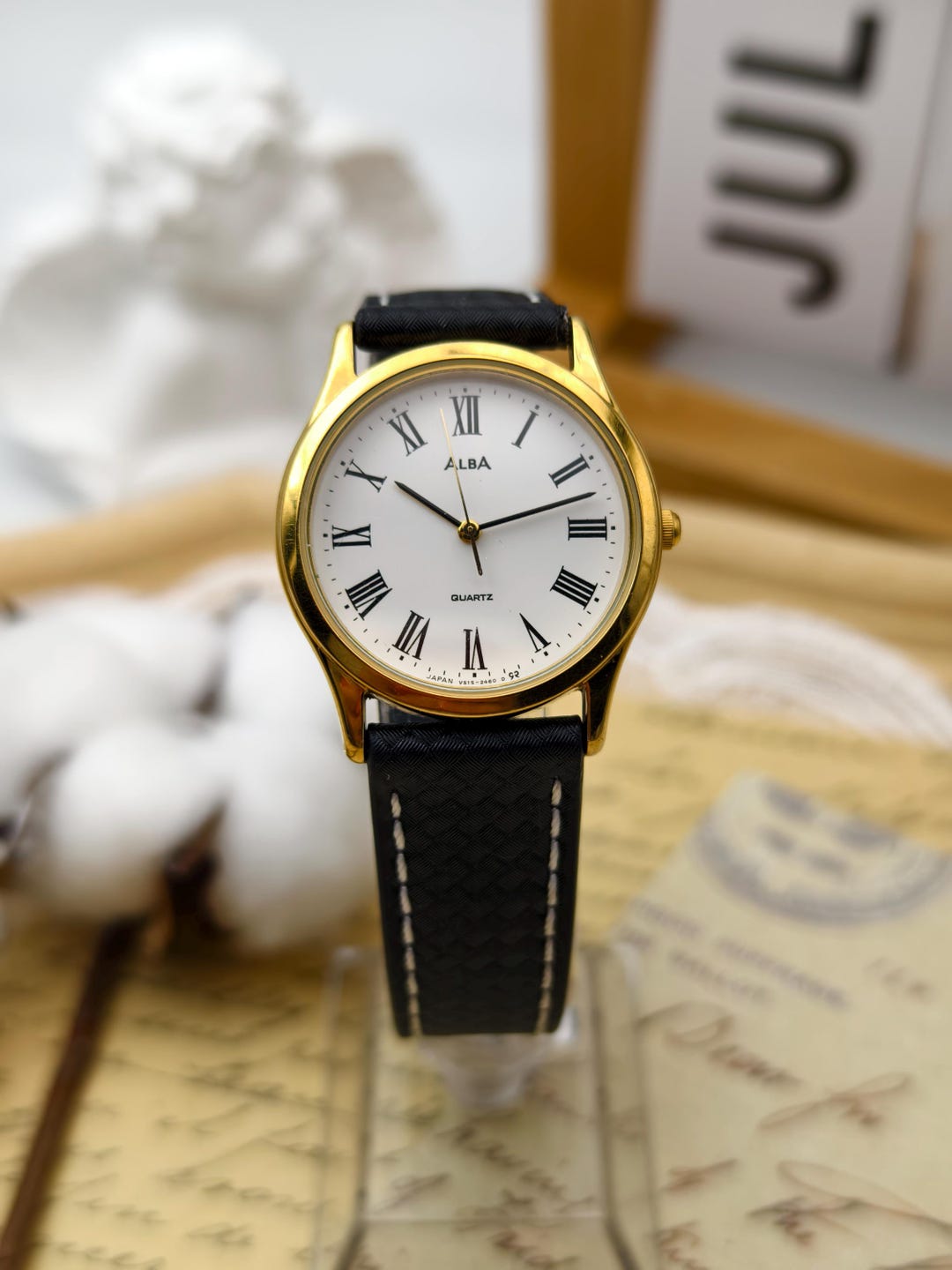 Vintage 1990s Alba by Seiko Unisex Quartz Watch Gold Tone Roman