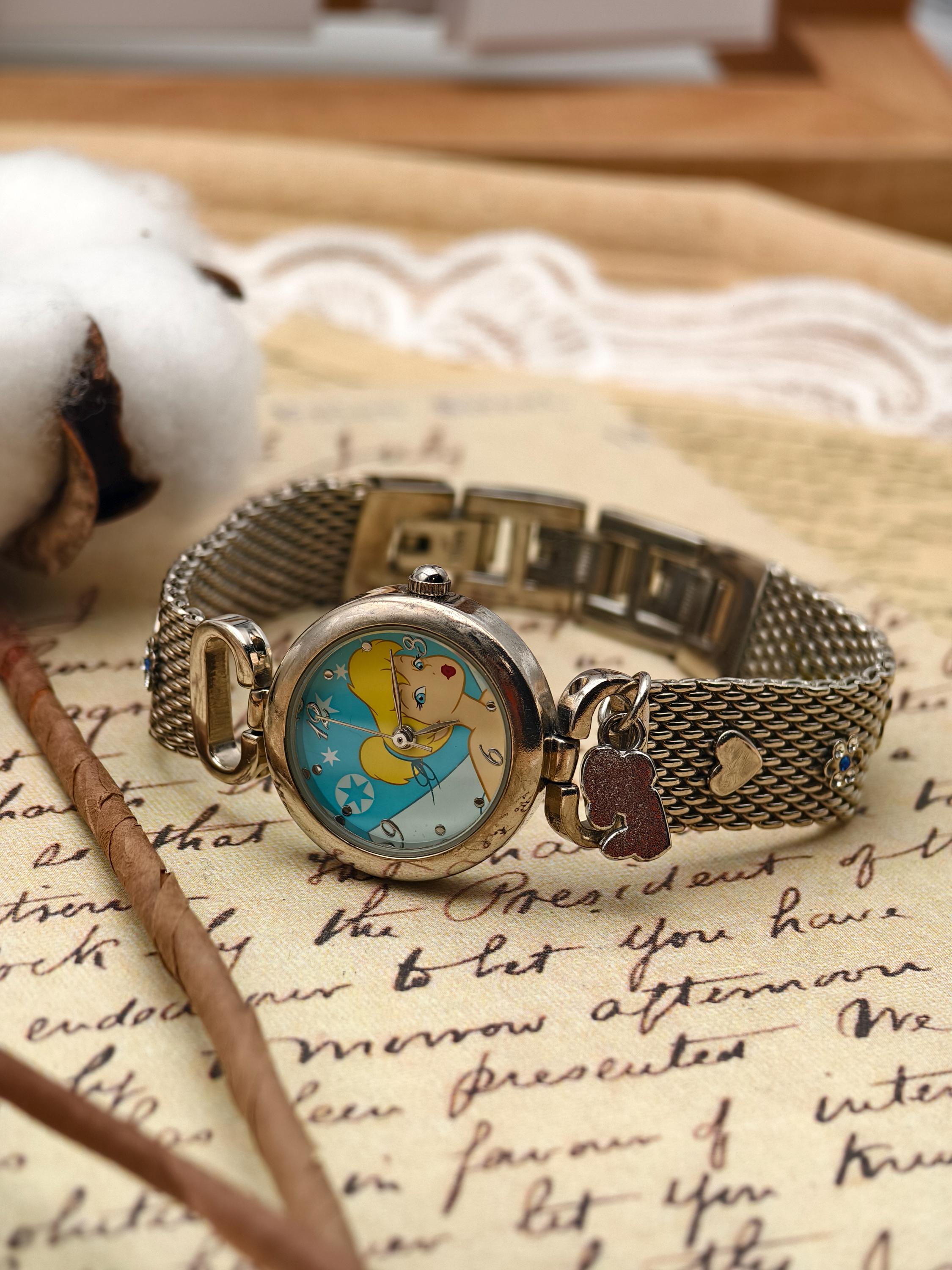 Vintage Disney Tinker Bell Ladies Quartz Watch 24mm Silver 