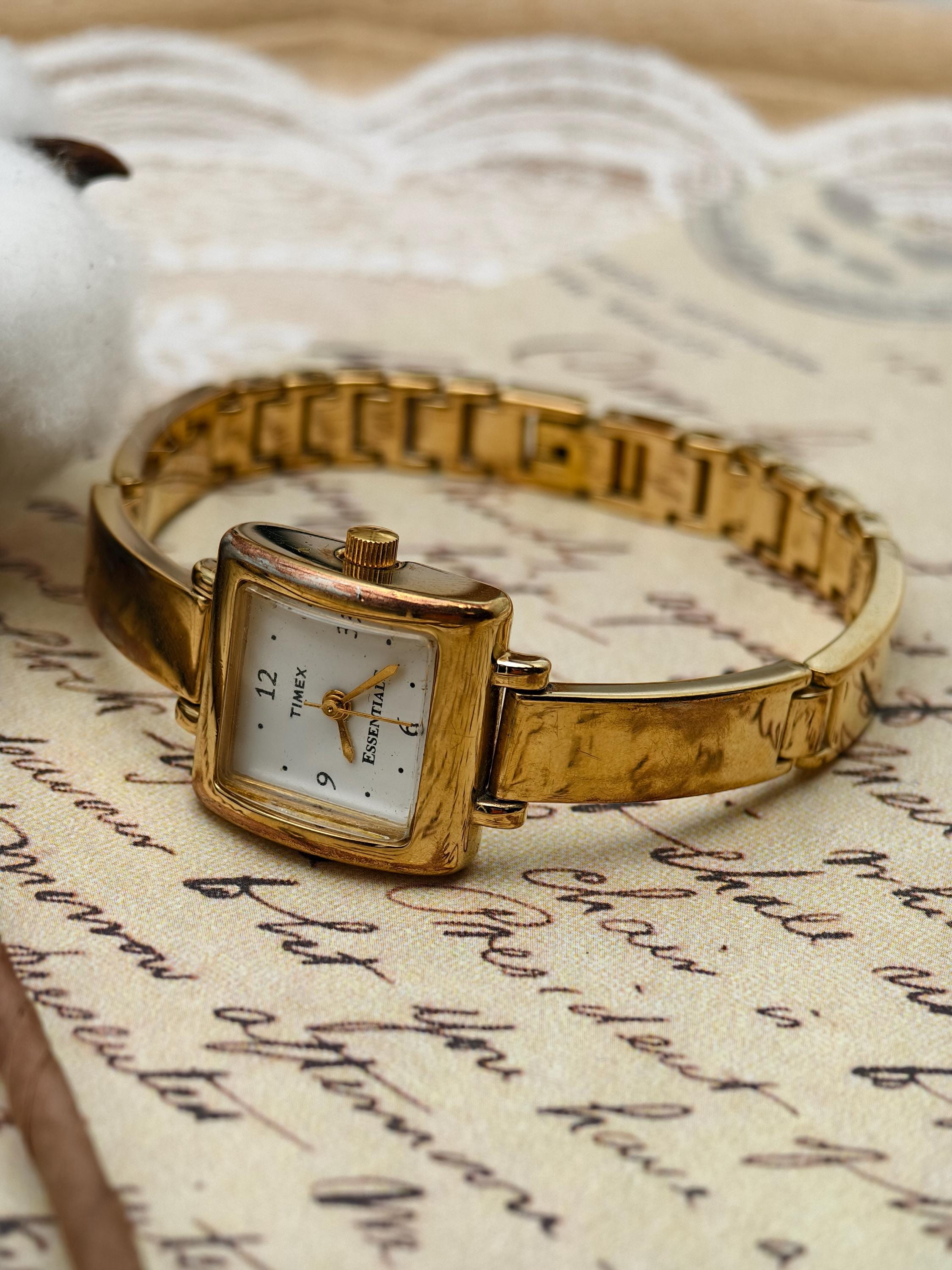 Vintage Timex Gold and White Essentials Watch Timex® Automatic 1983 E Line Reissue 34mm Gold-Tone  main image 3