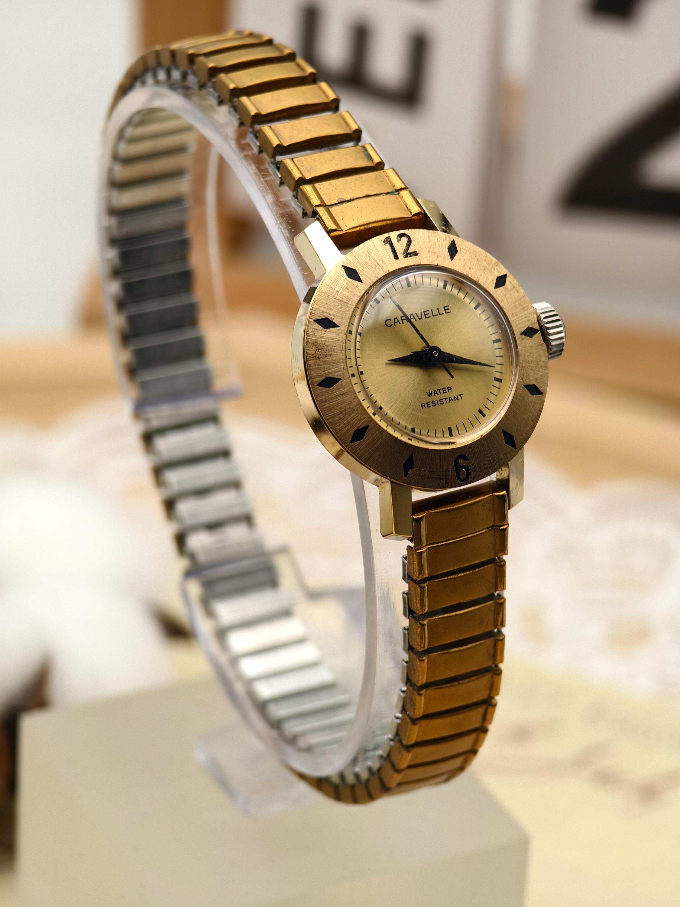 caravelle watch Women\'s Gold Tone‎ Striped Elastic Band Vintage Vintage striped exquisite women main image 3