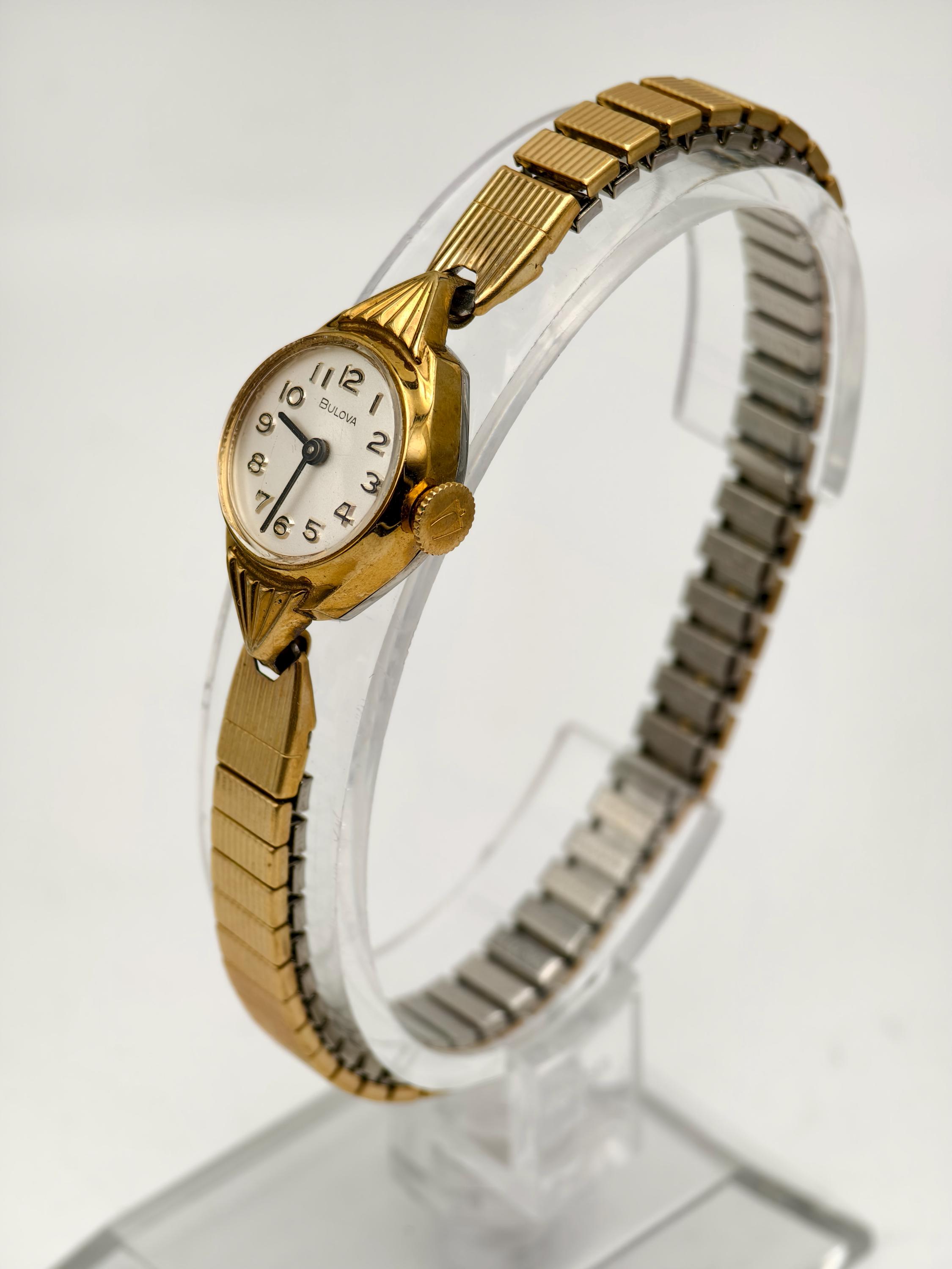 Vintage Bulova  Gold-Tone Women\'s Expansion Band Watch Vintage 10K Gold Filled Bulova Stretch Band Bracelet – Hermine main image 2