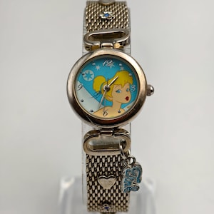 Vintage Disney Tinker Bell Ladies Quartz Watch 24mm Silver Mesh Bracelet