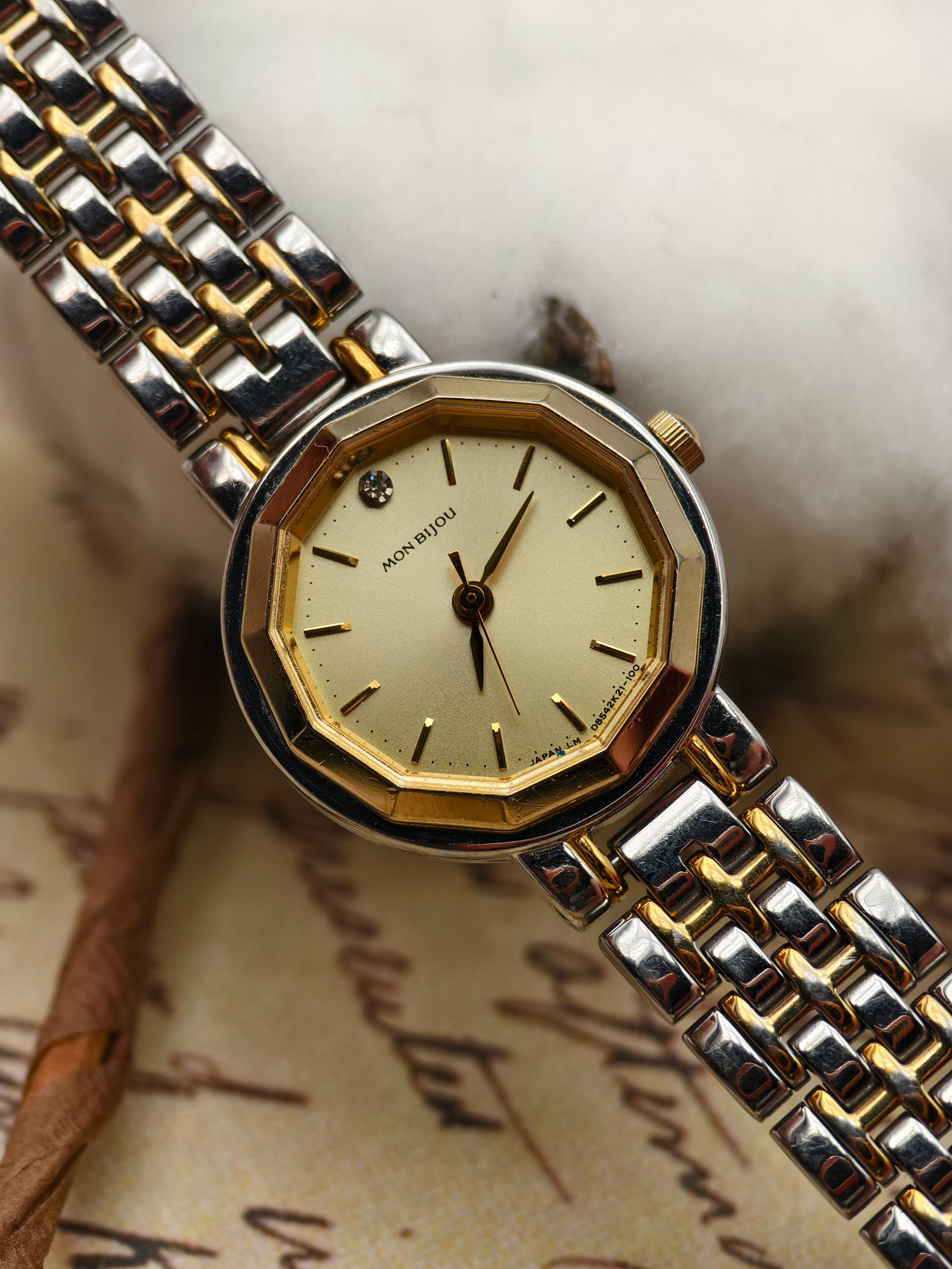 14K刻印 ORIENT MON BIJOU 不動 Vintage Orient Mon Bijou Ladies Quartz Two-tone Watch Octagonal