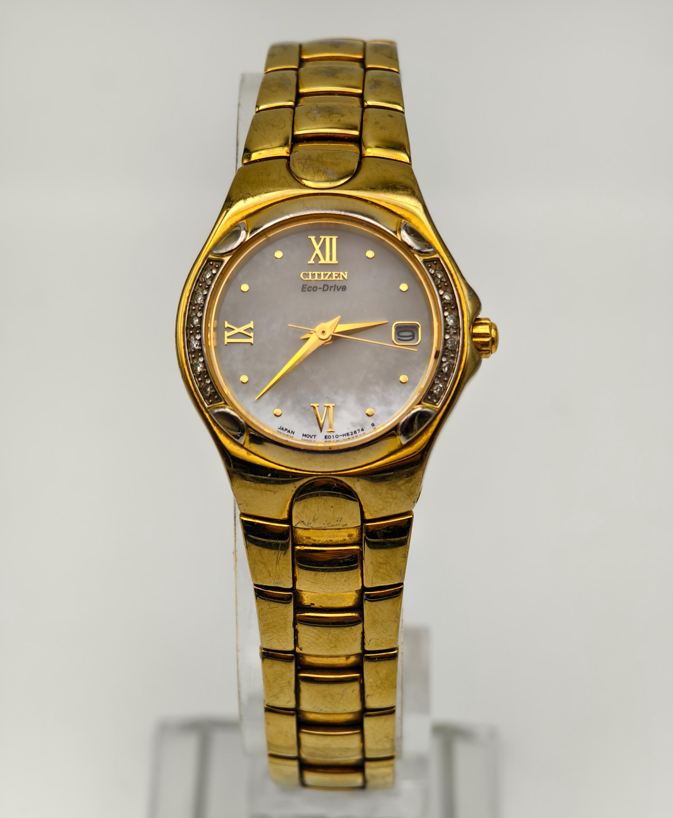 1990s Citizen Ladies Gold Tone Eco-drive Watch Mother of 