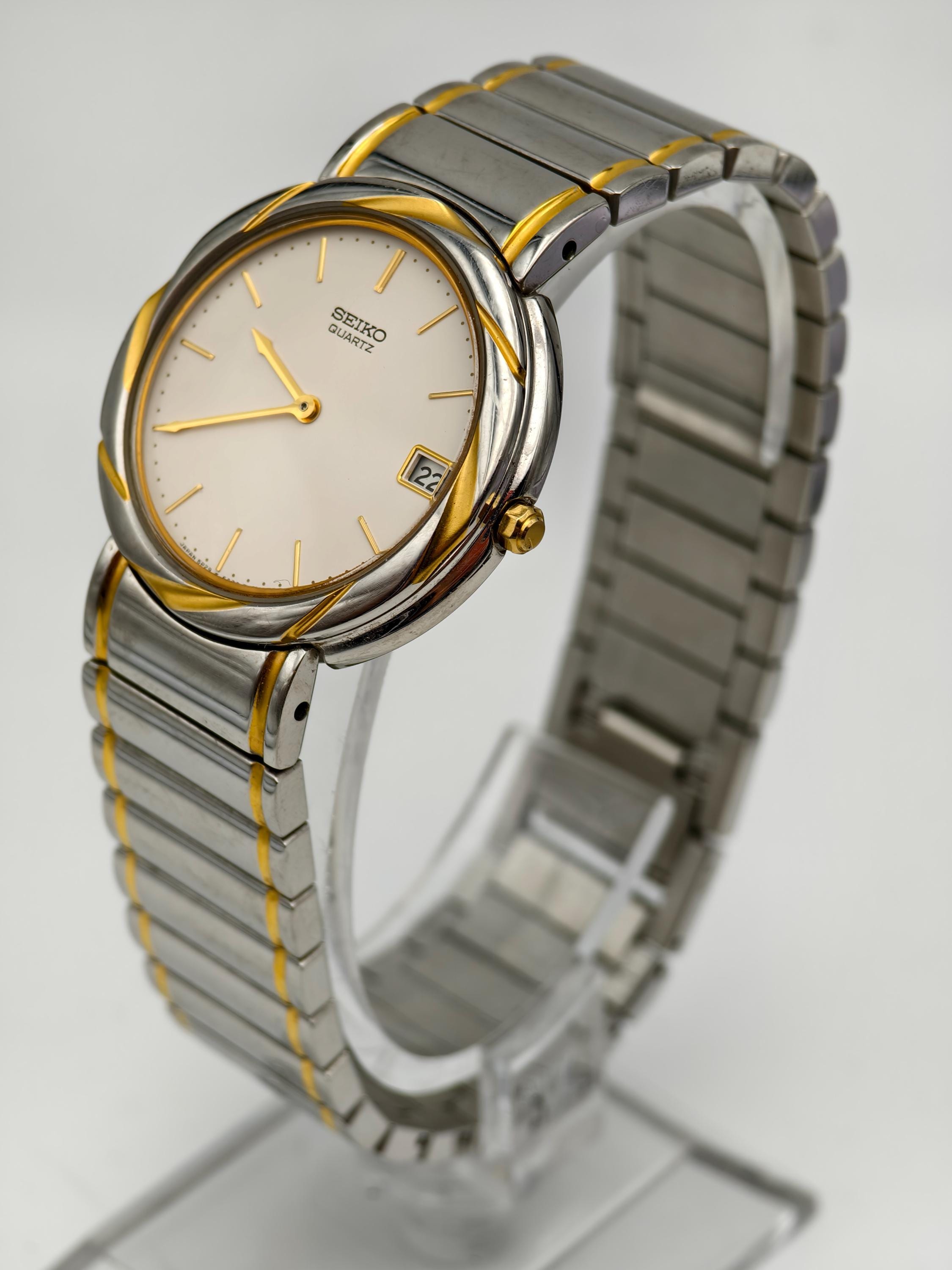 Vintage 1990s Seiko Unisex Quartz Two Tone Watch 5P29-6A30 Date 30.8mm