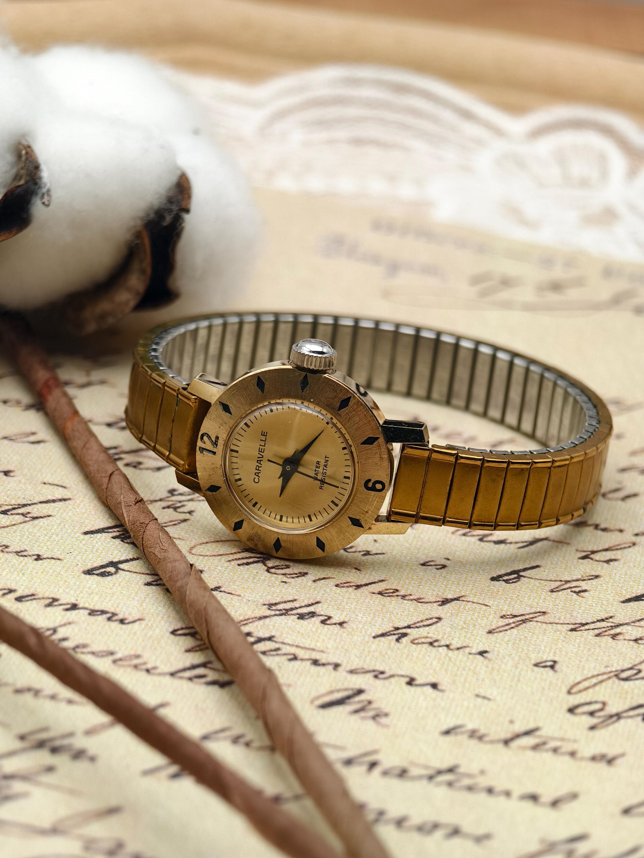 Caravelle by Bulova 1974 Gold-Tone Winding womens Vintage Watch Red Strap Works VTG 1975 Bulova Caravelle 24mm Red/brown Dial Manual  main image 3