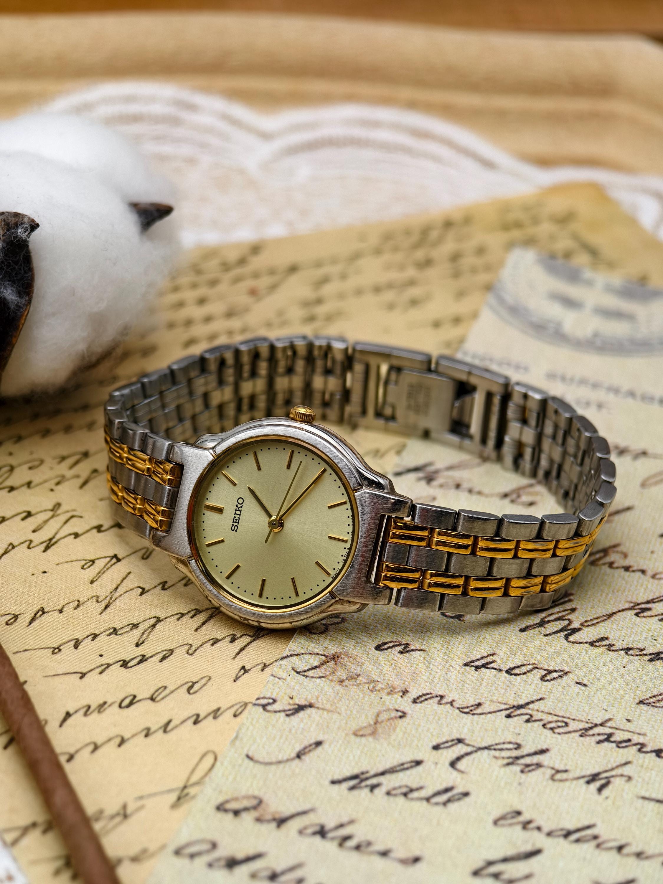 Vintage 1990s Seiko Ladies Quartz Two-tone Watch With Gold Dial