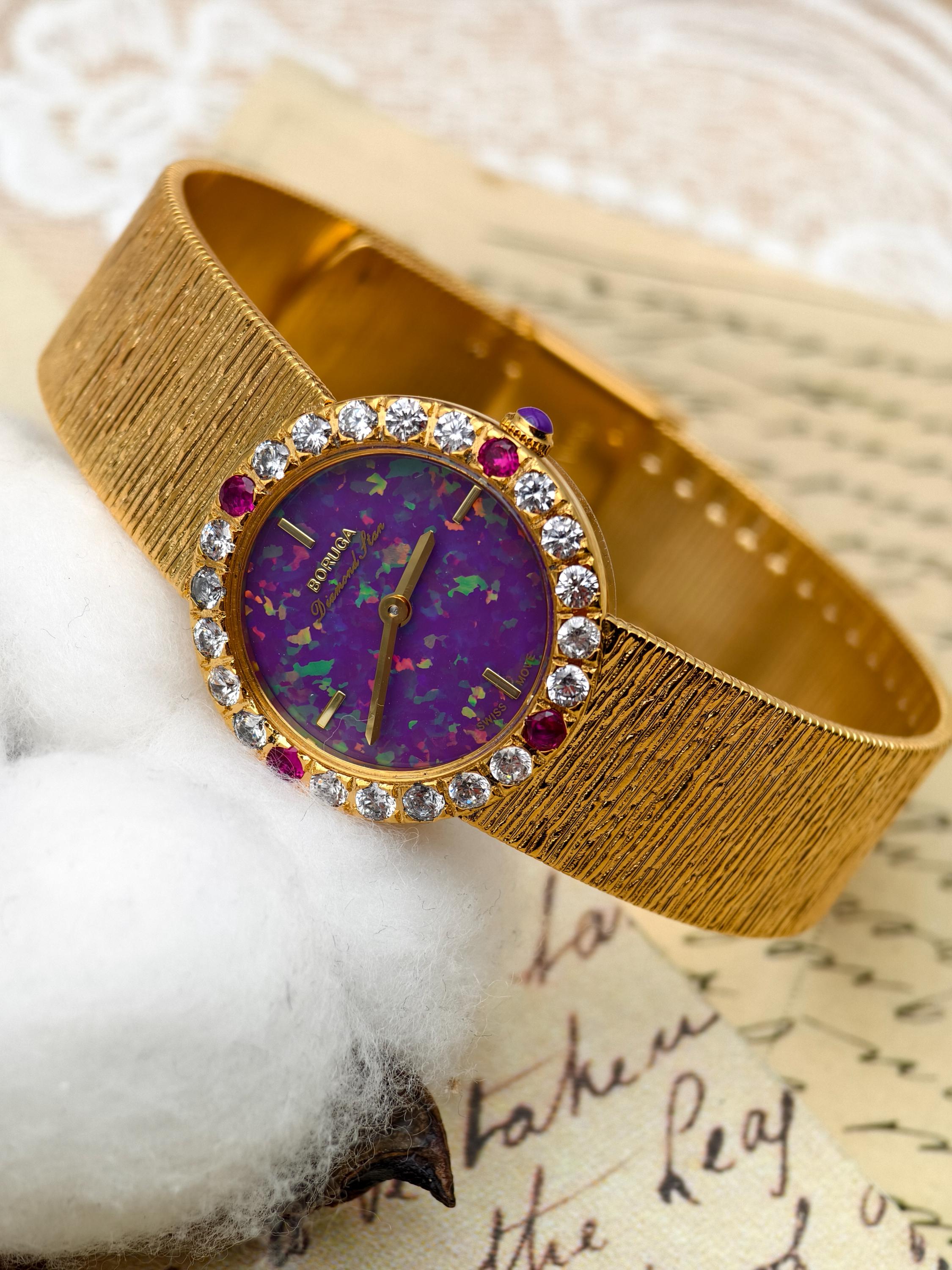 Women\'s Natural Opal Watch-Gold-Bangle-Vintage 1990-Petite Genuine Opal Ladies Watch Vintage 1990s Gold Petite 7 1/4  main image 2