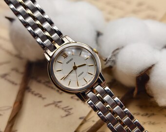 Vintage 1990s Seiko Lucent Ladies Quartz Two Tone Stainless Steel