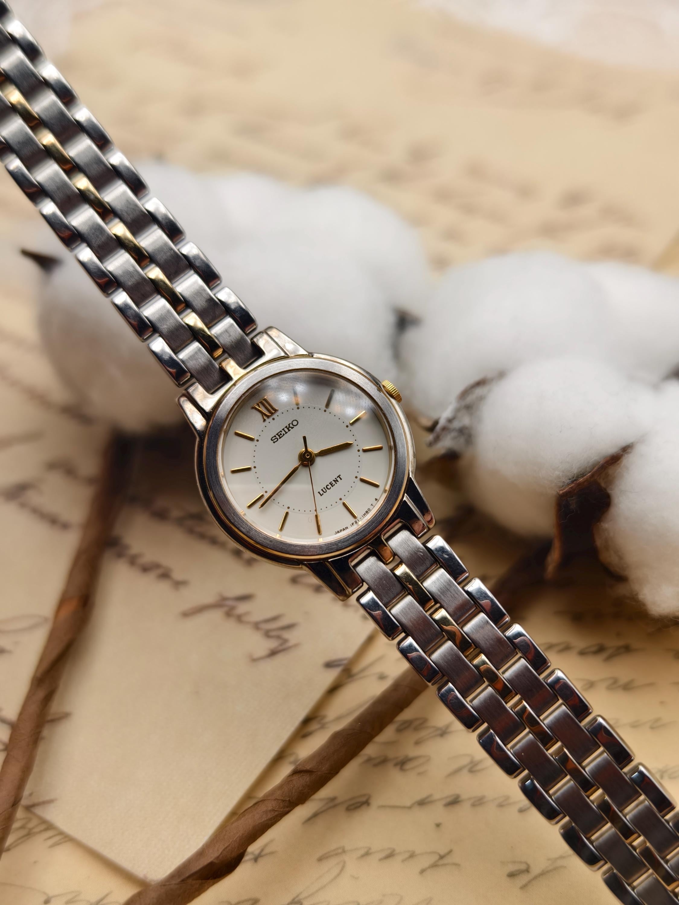 Vintage 1990s Seiko Lucent Ladies Quartz Two Tone Stainless Steel