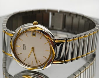 Vintage 1990s Seiko Unisex Quartz Two Tone Watch 5P29-6A30