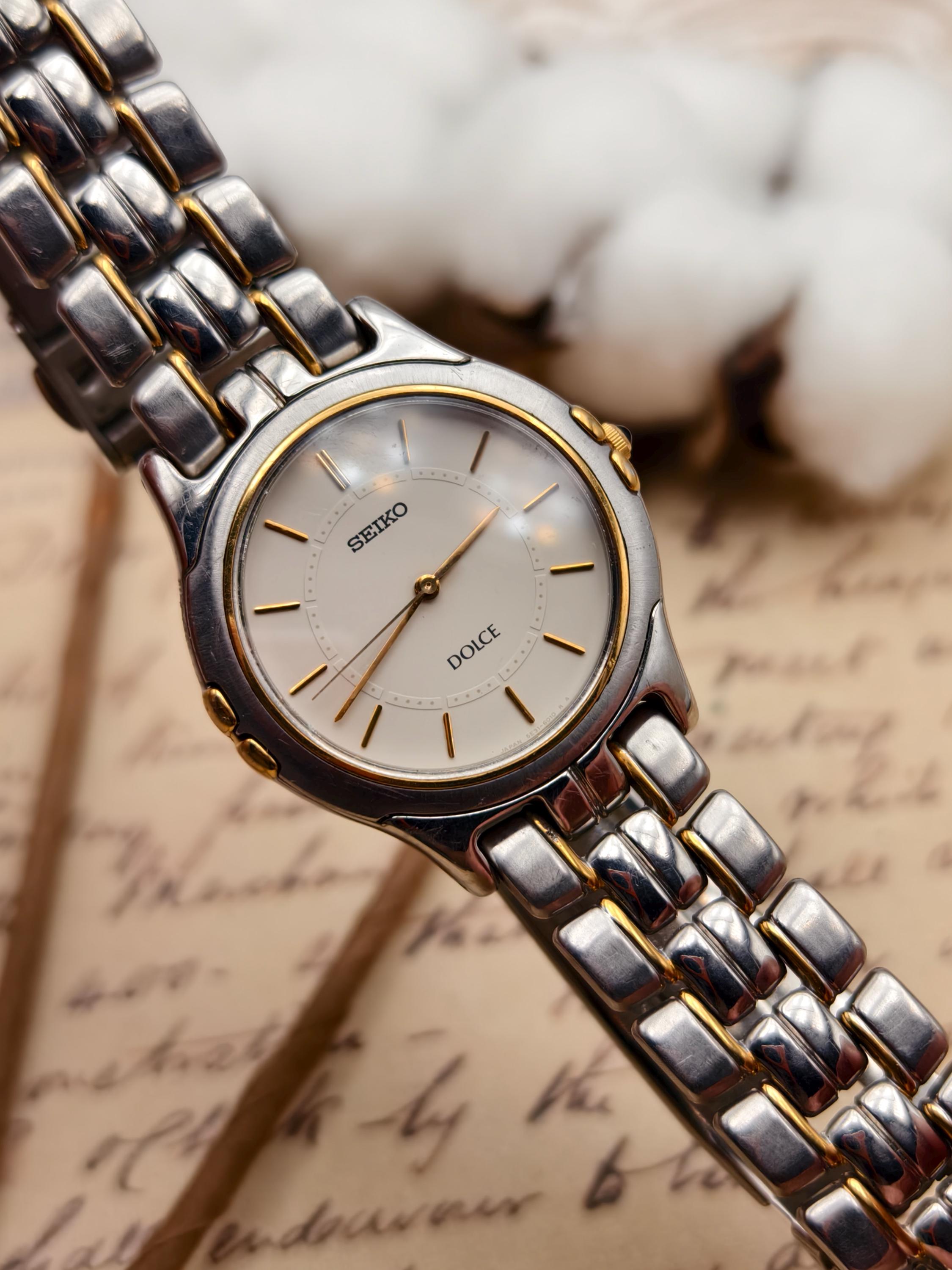 Vintage 1990s Seiko Dolce Ladies Two Tone Quartz Watch White Dial