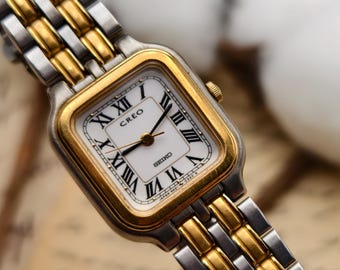 Vintage Seiko Creo Ladies Two Tone Quartz Watch Roman Numeral Square Dial