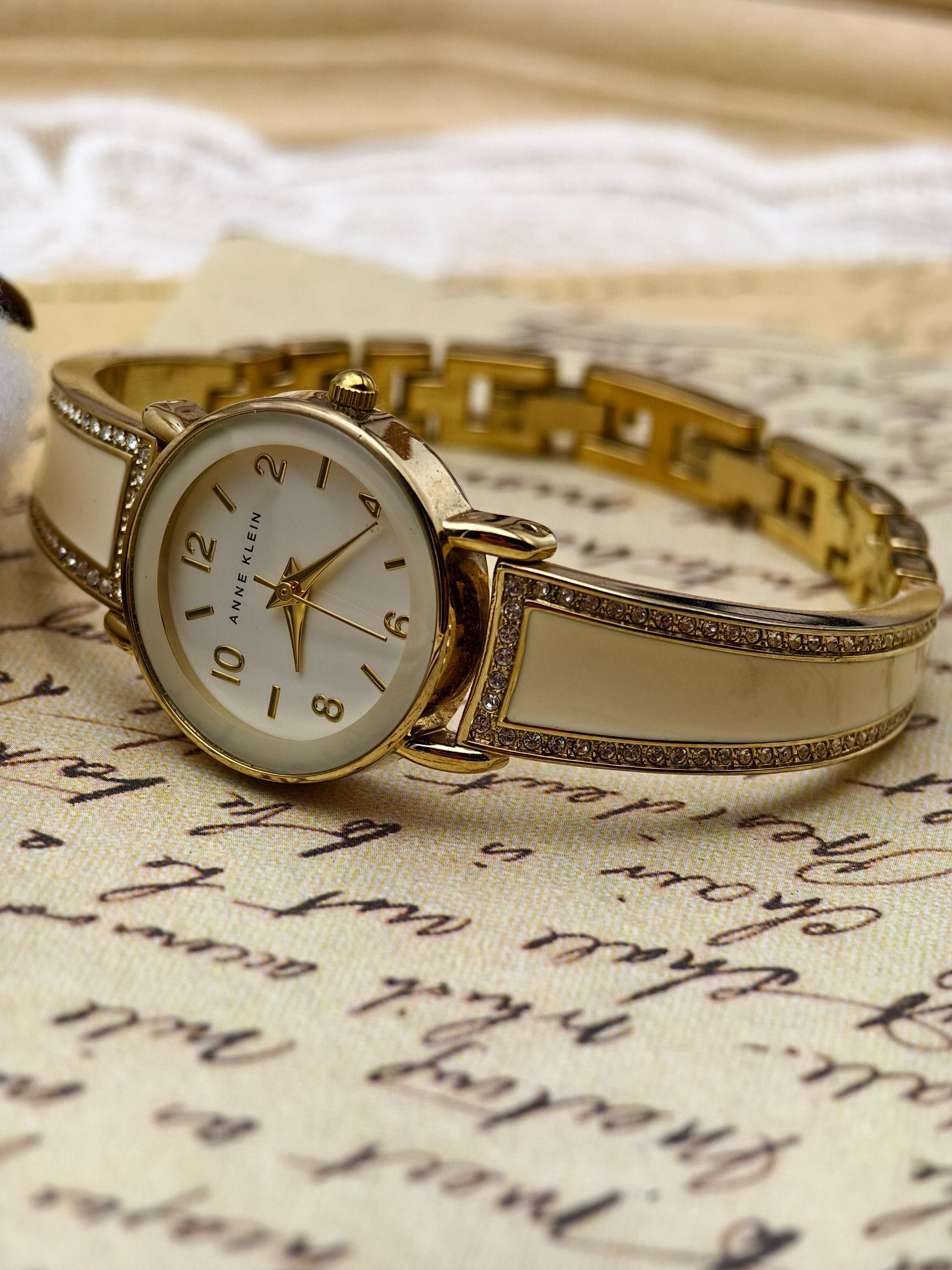 Anne Klein Ladies Quartz Watch Gold Tone Cream Enamel  display picture 2
