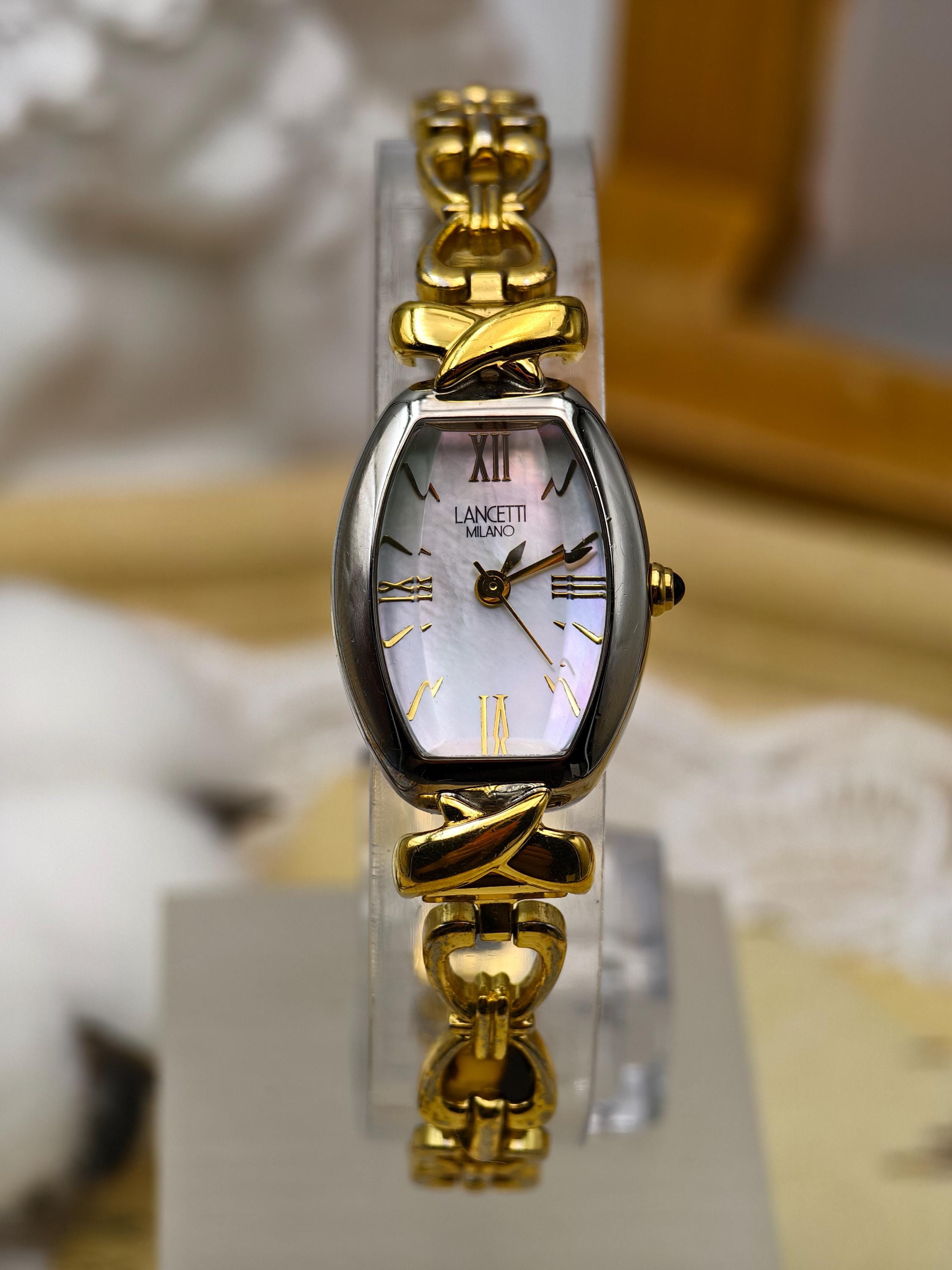 Vintage 1990s Lancetti Ladies Quartz Two Tone Watch Mother of