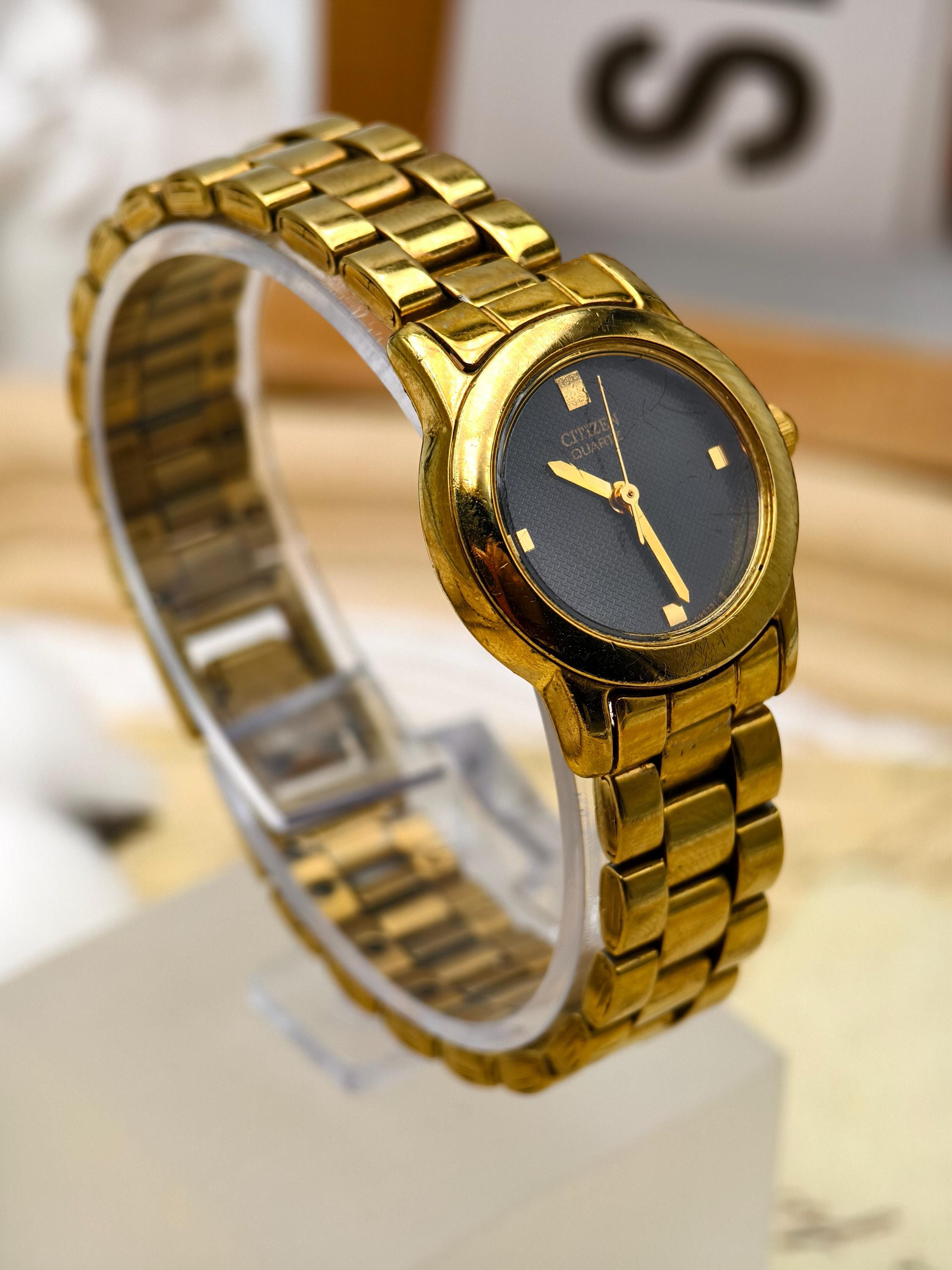 Citizen Ladies Classic Quartz Watch Crystal Bezel Gold Toone Black Dial 26mm Citizen Women main image 2