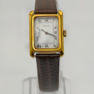 Orologio meccanico vintage da donna Rotary svizzero con quadrante romano color oro e cinturino marrone da 19,7 mm