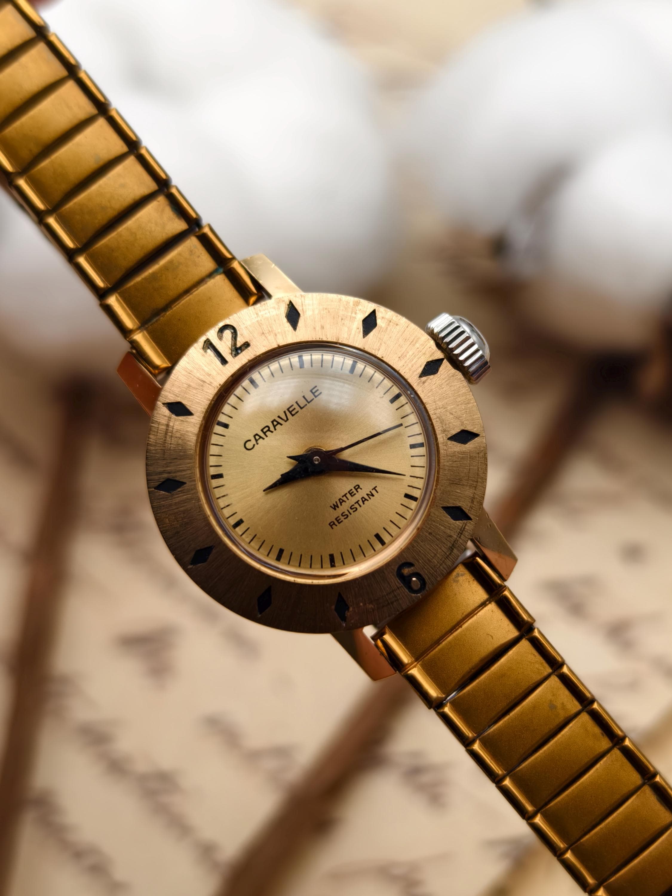 Vintage Caravelle Womens Watch 21mm Silver Tone Brown Leather Manual Gold Tone Vintage 1970s Caravelle Ladies Gold Tone Mechanical Watch  main image 3