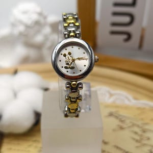 Vintage 1990s Disney Ladies Quartz Watch Two-Tone Mickey Mouse Bracelet