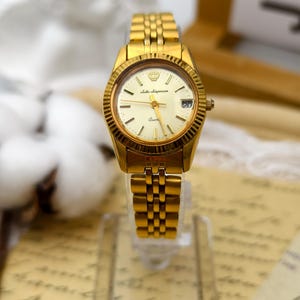 Vintage 1990s Jules Jurgensen Ladies Quartz Watch Gold Tone Bracelet Date Window