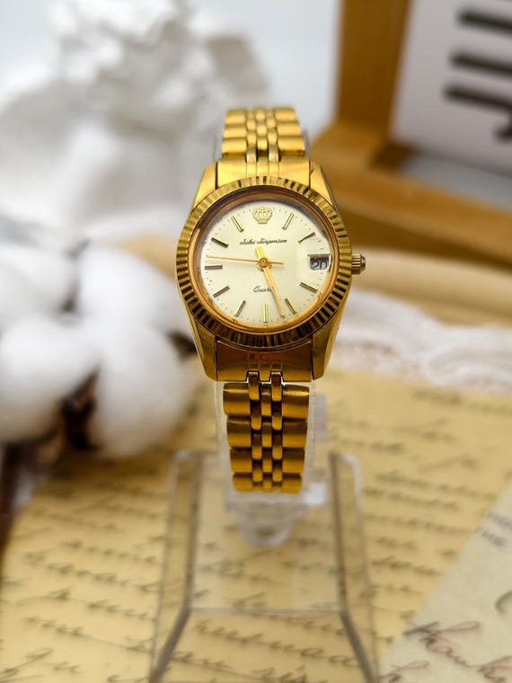 Vintage 1990s Jules Jurgensen Ladies Quartz Watch Gold Tone 