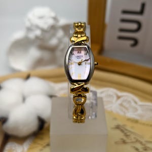 Vintage 1990s Lancetti Ladies Quartz Two Tone Watch Mother of Pearl Dial Heart Bracelet