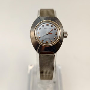 Orologio da donna Citizen Parawater vintage anni '70, cassa in argento, cinturino in maglia, 27,3 mm, regalo retrò per donna