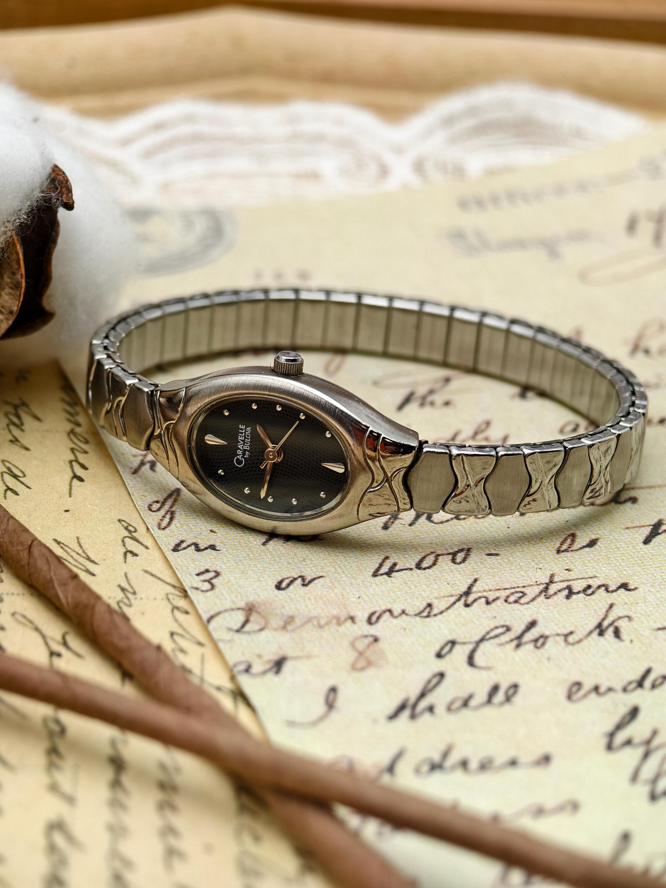 Vintage Caravelle by Bulova Oval Watch 90s Dress Watch 15 Quartz Not Tested Vintage 1990s Caravelle by Bulova Ladies Gold Tone Quartz  main image 4