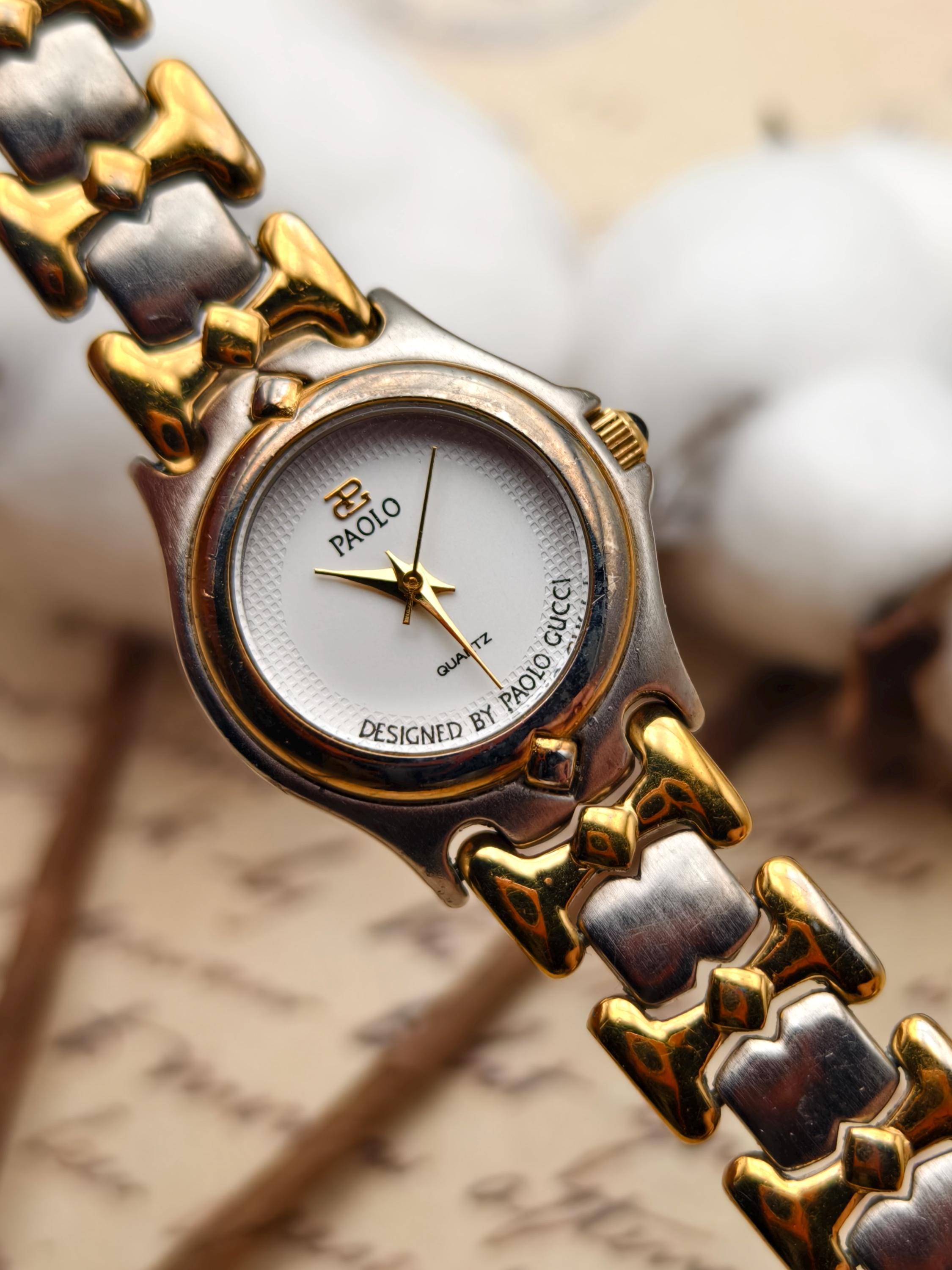 Gucci Paolo Gucci Two-Tone Silver & Gold Stainless Steel Swiss Quartz Wristwatch Similar Items to New Paolo Gucci Vintage Watch set with 4  main image 4
