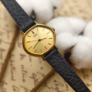 Vintage Seiko 1421-5180 Ladies Quartz Watch Gold Tone 24.3mm Black