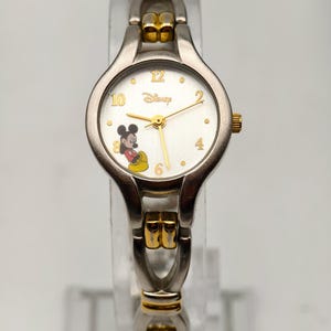Orologio da donna al quarzo Disney vintage anni '90, bracciale bicolore Topolino, 21,8 mm