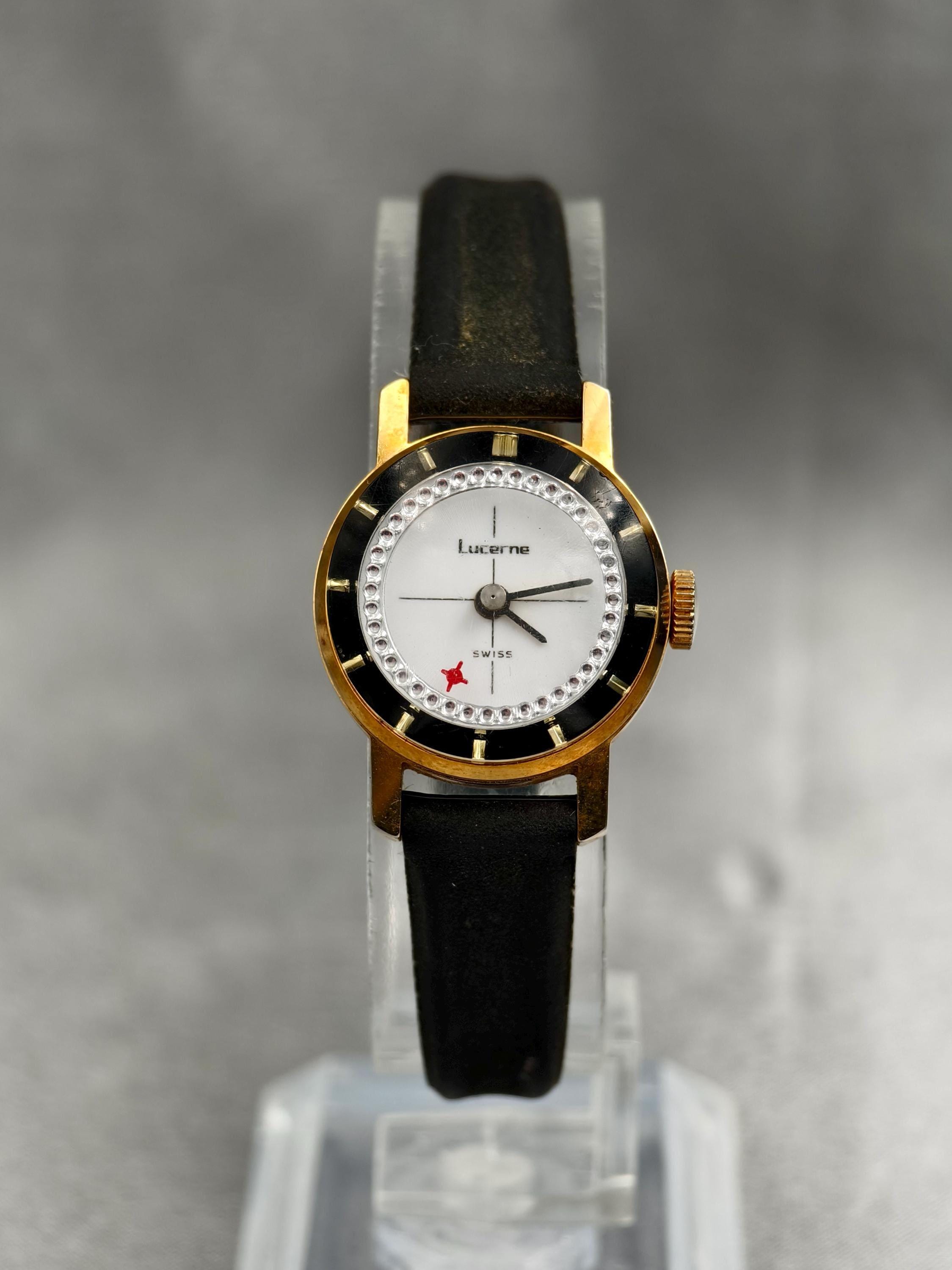 Vintage Lucerne Womens Watch 22mm Blue Enamel Black Leather Manual Wind Swiss Vintage LUCERNE Swiss Made Wind-up Analog Women main image 4